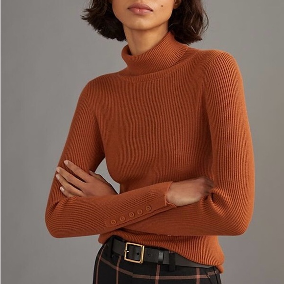 Anthropologie Sweaters - Anthropologie Maeve Ribbed Knit Button-Sleeve Turtleneck Womens Size M Brown